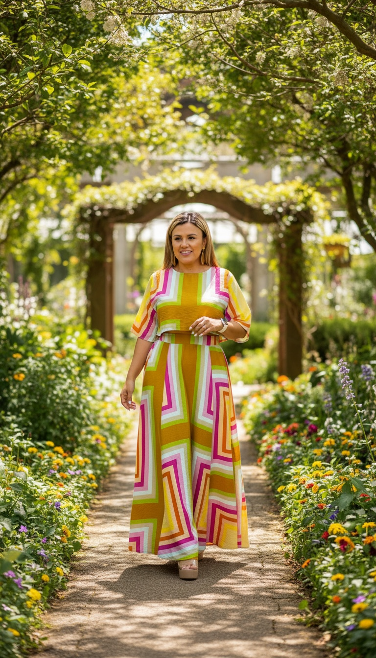 Conjunto de Blusa y Falda Estampado de Colores